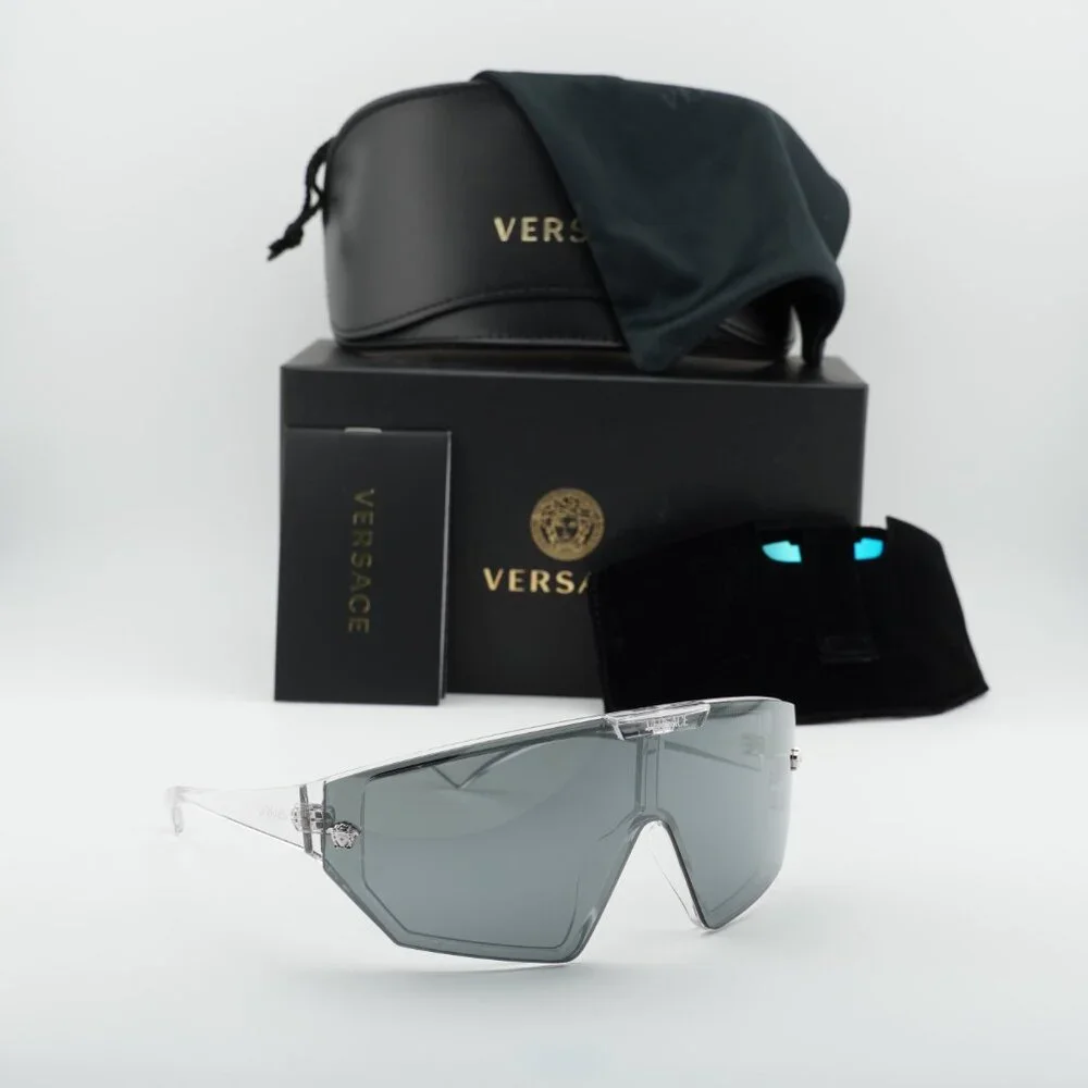 Versace VE4461 148/6V Shield Sunglasses - Crystal / Grey / Blue Violet